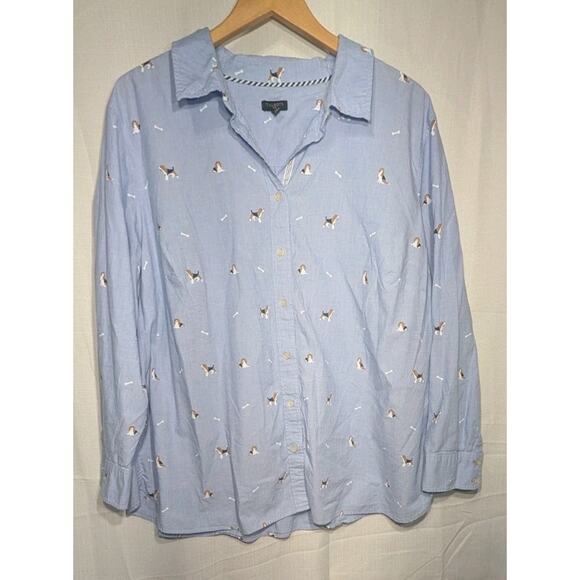 Talbots Fetching Beagle Dog Print Button Down Classic Cotton Shirt 3X End On End - Picture 2 of 7